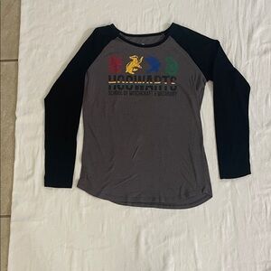 Hogwarts Raglan Long Sleeve Kids Top - Gray & Black